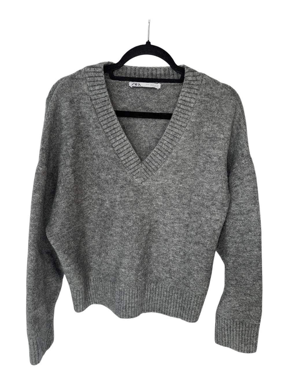Zara Gray V-Neck Knit Sweater